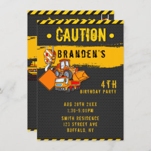 Under Construction Caution Trucks Birthday Party 2 Invitation