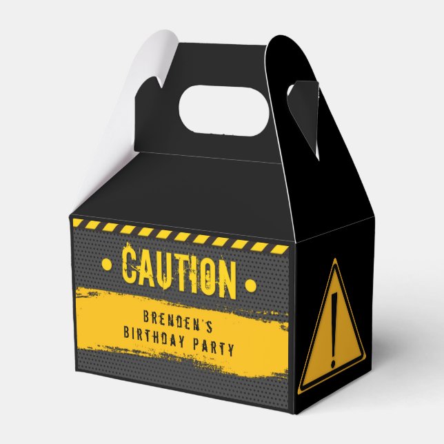 Under Construction Caution Trucks Birthday Party Favor Boxes (Front Side)