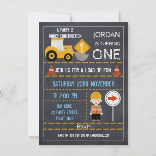 Under Construction Chalkboard Birthday Invitation