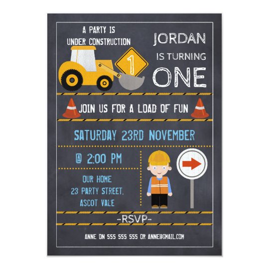 Under Construction Chalkboard Birthday Invitation
