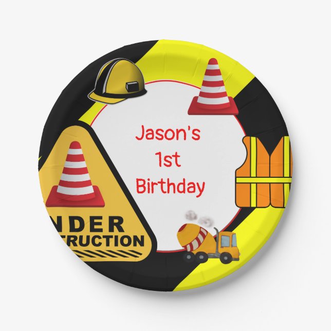 Under construction Concrete mixer Birthday party Paper Plates (Front)