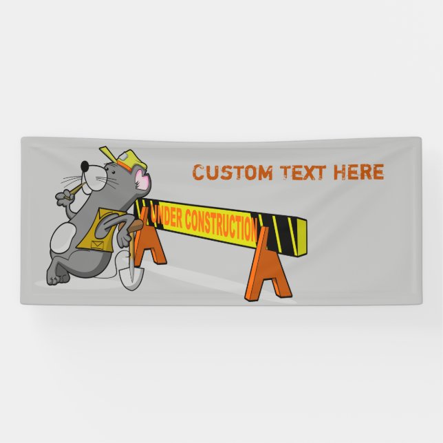 Under Construction Cute Cartoon Mouse Personalize Banner (Horizontal)