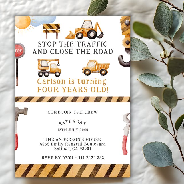 Under Construction Dump Truck 4th Birthday Party   Invitation (Creator Uploaded)