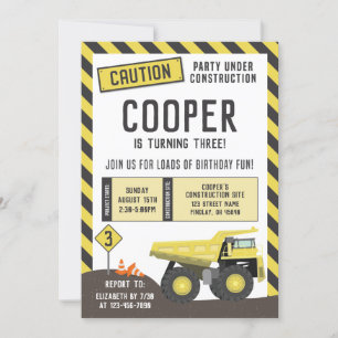 Under Construction Dump Truck Birthday Any Age Invitation
