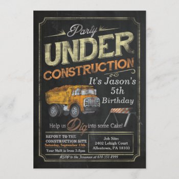 Under Construction Dump Truck Birthday Invitation by PaperandPomp at Zazzle