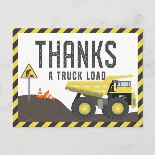 Under Construction Dump Truck Birthday Thank You Postcard