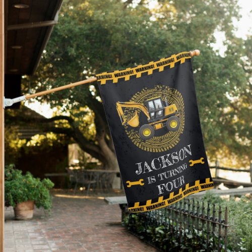 Under Construction Excavator Personalized Birthday House Flag
