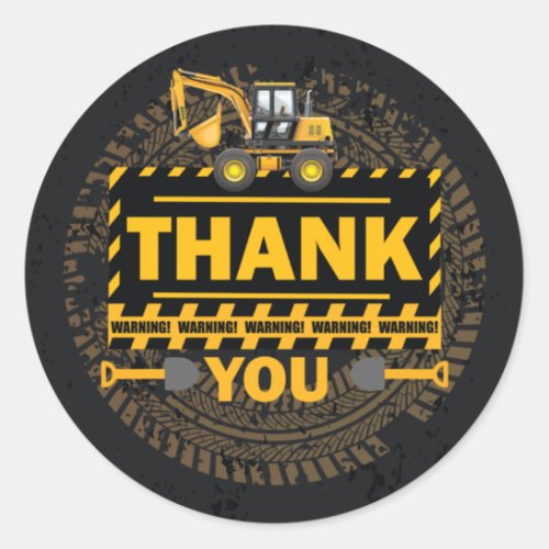 Under Construction Excavator Thank you Birthday Classic Round Sticker