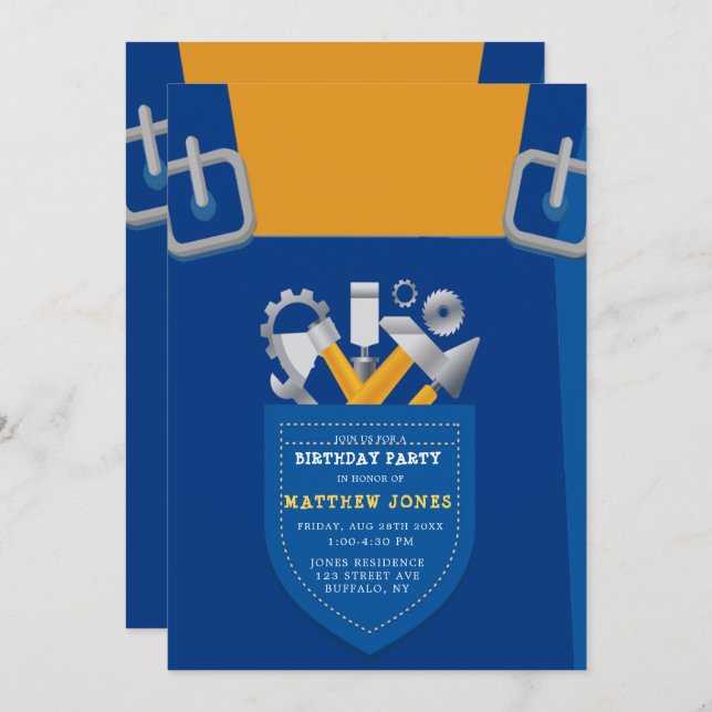 Under Construction Handyman Birthday Party  (Front/Back)