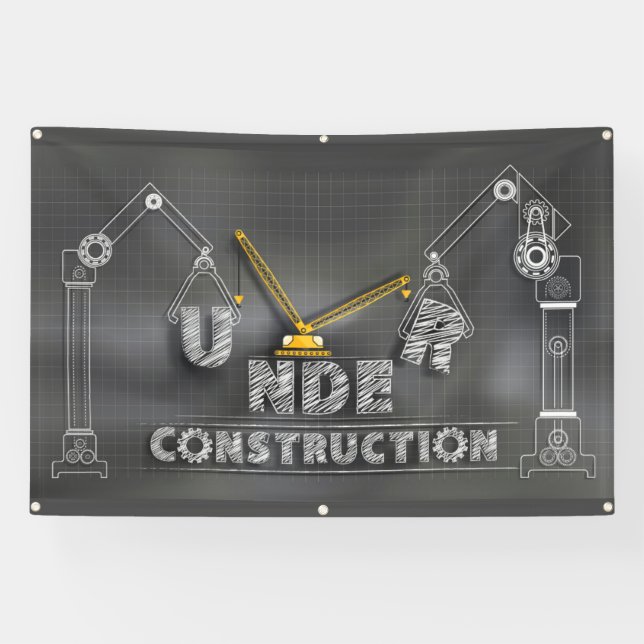 Under Construction Sign on Chalkboard Banner (Horizontal)