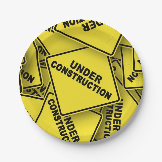 Under Construction Signs Paper Plates (Front)