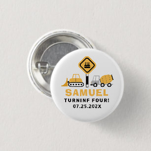 Under construction theme boys' birthday invitation button