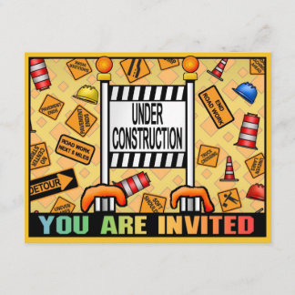 Under Construction Theme Kids Party Invitation