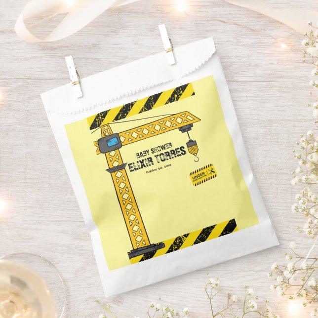 Under Construction Tower Cranes Baby Shower Favor Bag (Clipped)