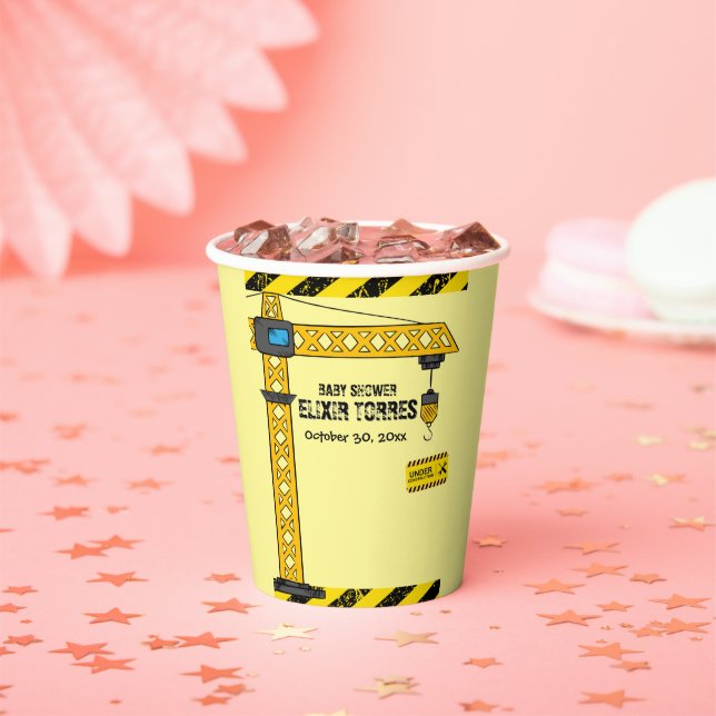 Under Construction Tower Cranes Baby Shower Paper Cups (Insitu)