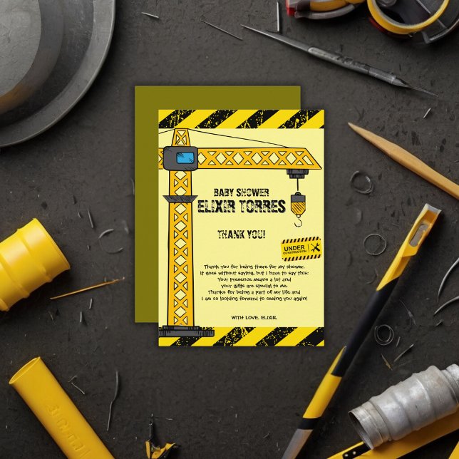 Under Construction Tower Cranes Baby Shower Thank You Card (Creator Uploaded)
