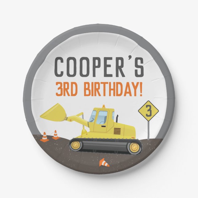Under Construction Tractor Birthday Any Age Paper Plates (Front)