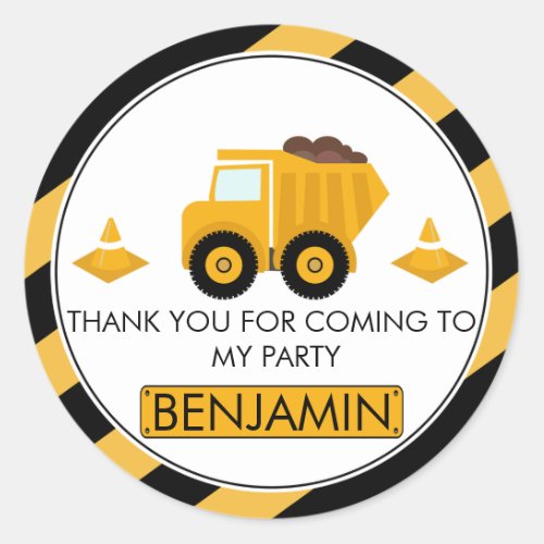 Under Construction Truck Birthday Favor Sticker