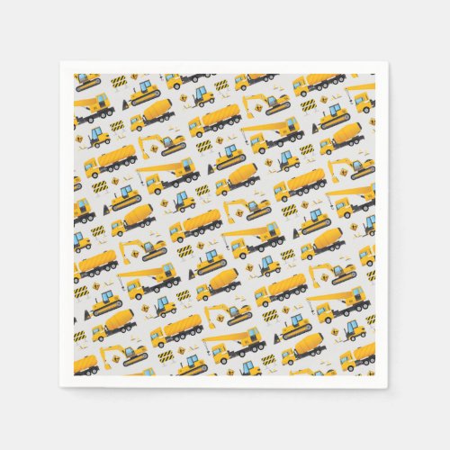 Under Construction Truck Yellow Grey Party Favor Napkins
