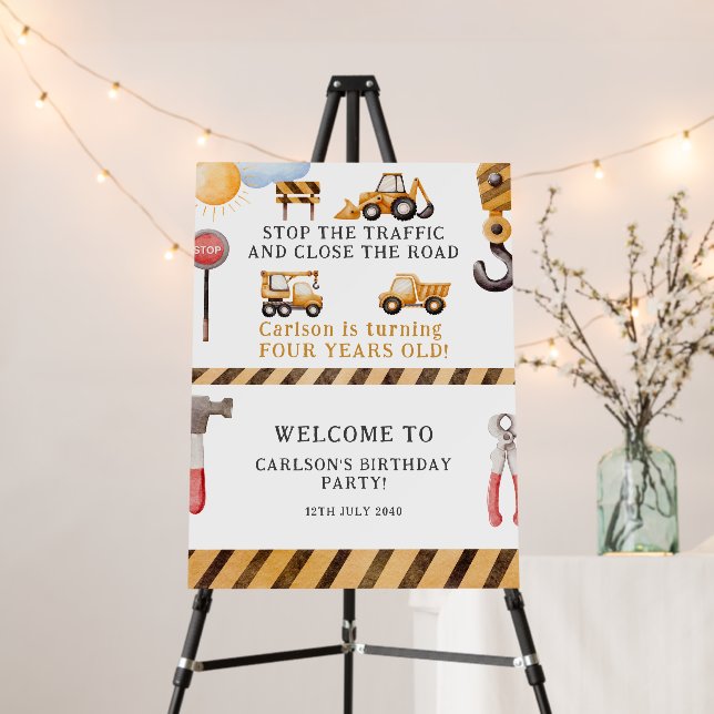 Under Construction Trucks Birthday Welcome Sign (In Situ (Stand))