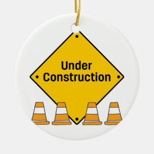Under Construction with Cones Ceramic Ornament