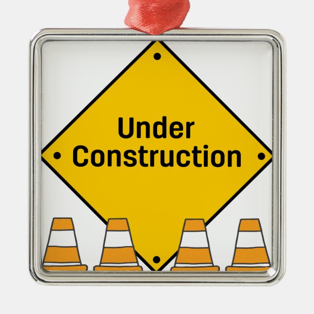 Under Construction with Cones Metal Ornament (Front)