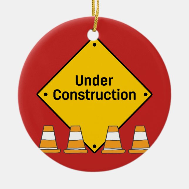 Under Construction with Cones with Name Ceramic Ornament (Front)