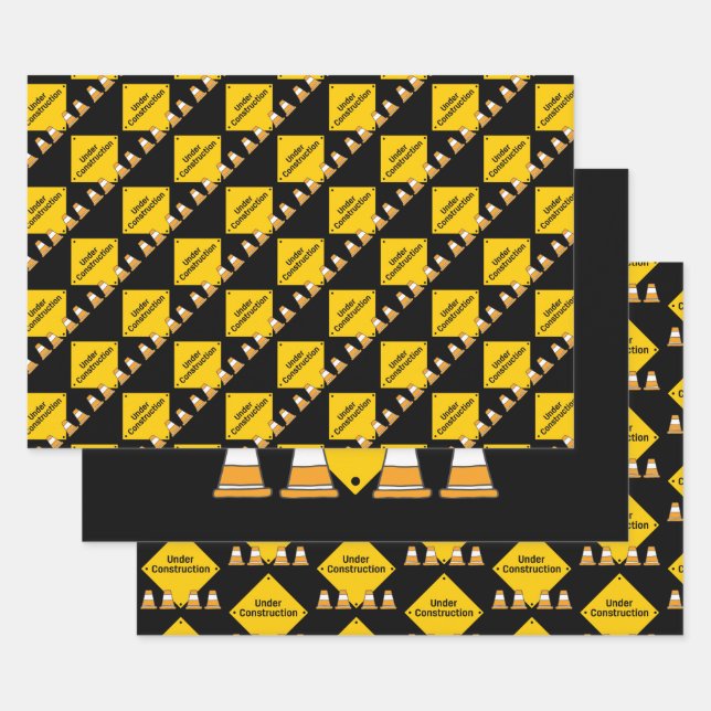 Under Construction with Cones Wrapping Paper Sheets (Set)