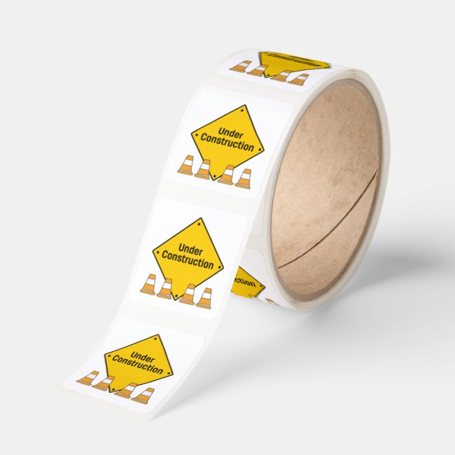 Under Construction with Orange Cones Square Sticker (Roll)