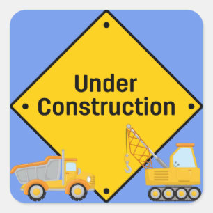 Under Construction with Trucks Square Sticker