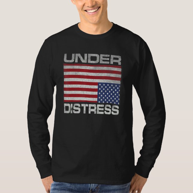 Under Distress Tattered Upside Down American Flag T-Shirt (Front)