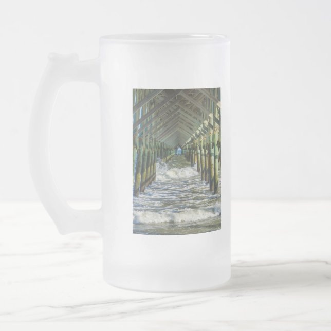 Under Folly Beach Pier Frosted Glass Beer Mug (Left)