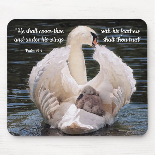 Under His Wings swan carrying cygnet Poster Mouse Pad
