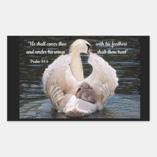 Under His Wings swan carrying cygnet Rectangular Sticker