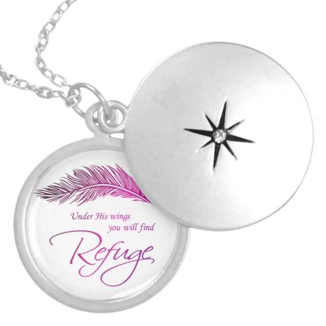 Under His Wings You Will Find Refuge Locket Necklace (Front)