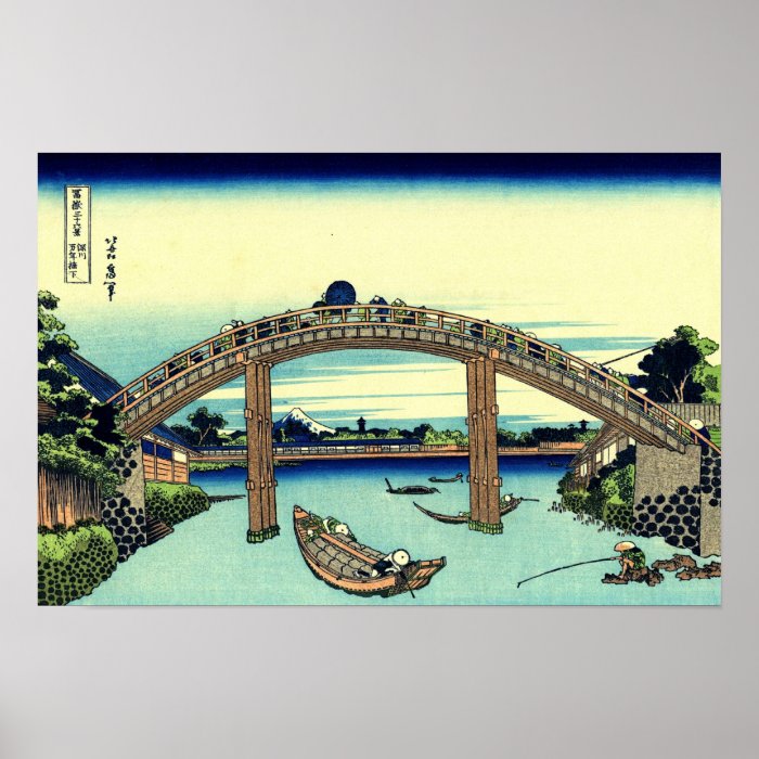 Under Mannen Bridge at Fukagawa (by Hokusai) Print