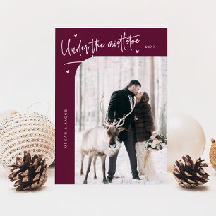 Under Mistletoe Forever Newlywed Photo Cranberry Holiday Card