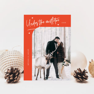 Under Mistletoe Forever Newlywed Photo Red Holiday Card