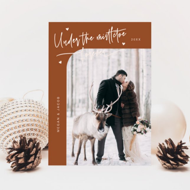 Under Mistletoe Forever Newlywed Photo Terracotta Holiday Card (Creator Uploaded)
