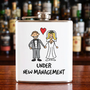 Under New Management Cartoon Bride Groom Flask