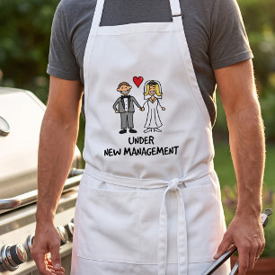 Under New Management - Funny Cartoon Bride Groom Adult Apron