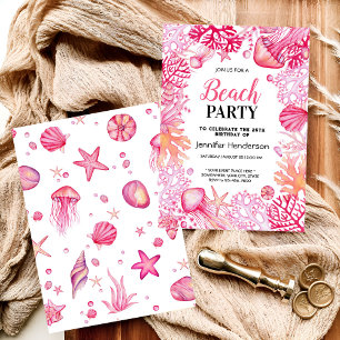 Under ocean life watercolor birthday invitation