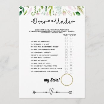 Under Or Over Bridal Baby Shower Game Invitation by TheArtyApples at Zazzle
