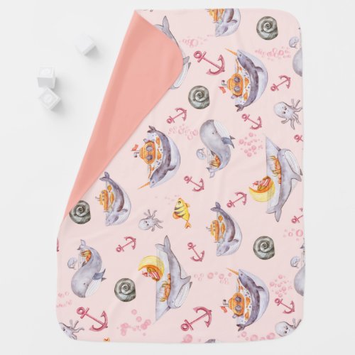 Under Sea Creatures  Marine Life Baby Blanket