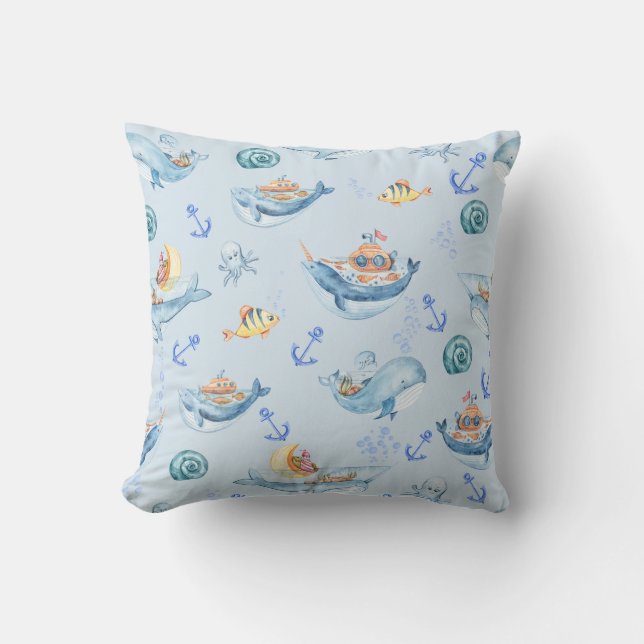 Under Sea Creatures & Marine Life Throw Pillow (Front)