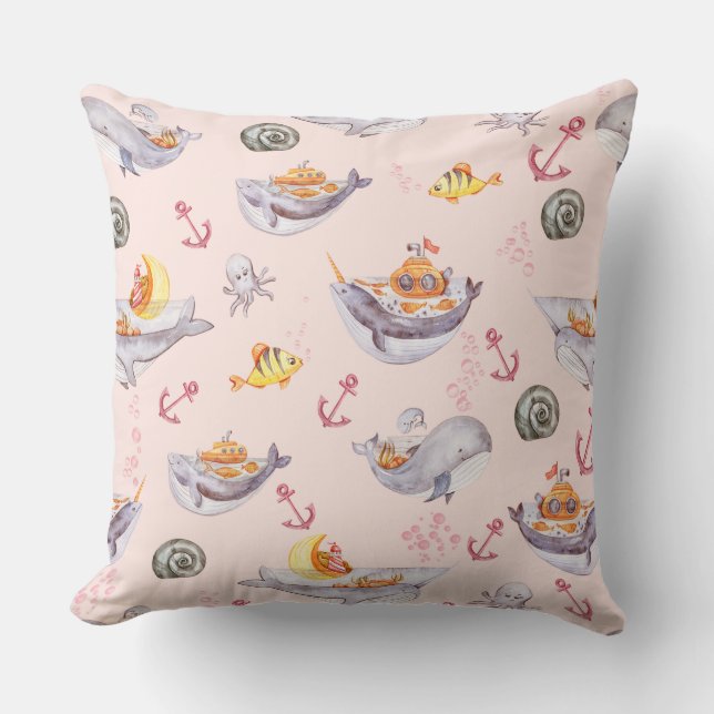 Under Sea Creatures & Marine Life Throw Pillow (Front)