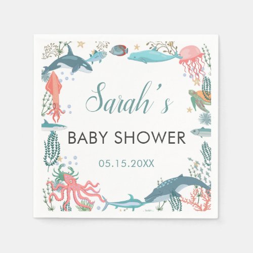 Under Sea Cute Ocean Animals Baby Shower RSVP Napkins