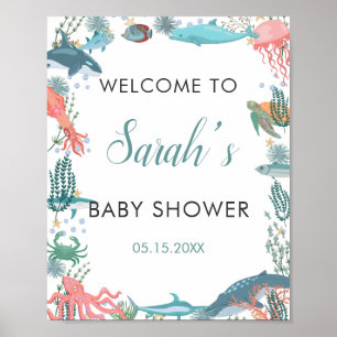 Under Sea Cute Ocean Baby Shower RSVP Welcome Poster