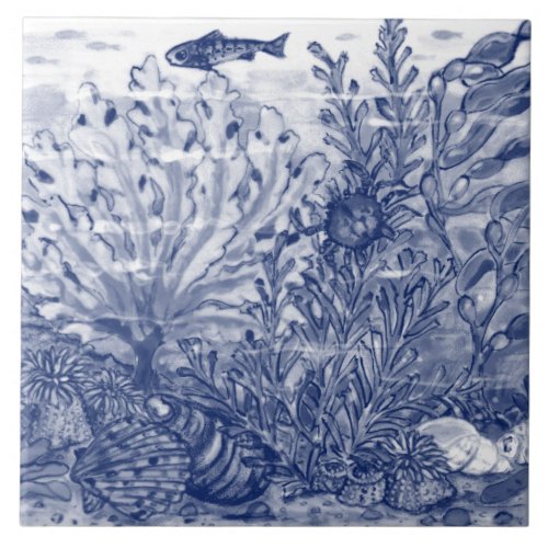 Under Sea Dark Blue Ocean Scene Crab Mural Pc2 C Ceramic Tile