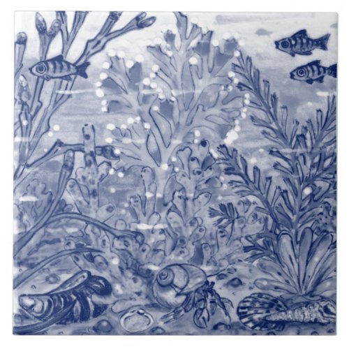 Under Sea Dark Blue Ocean Scene Crab Mural Pc7 Ce Ceramic Tile